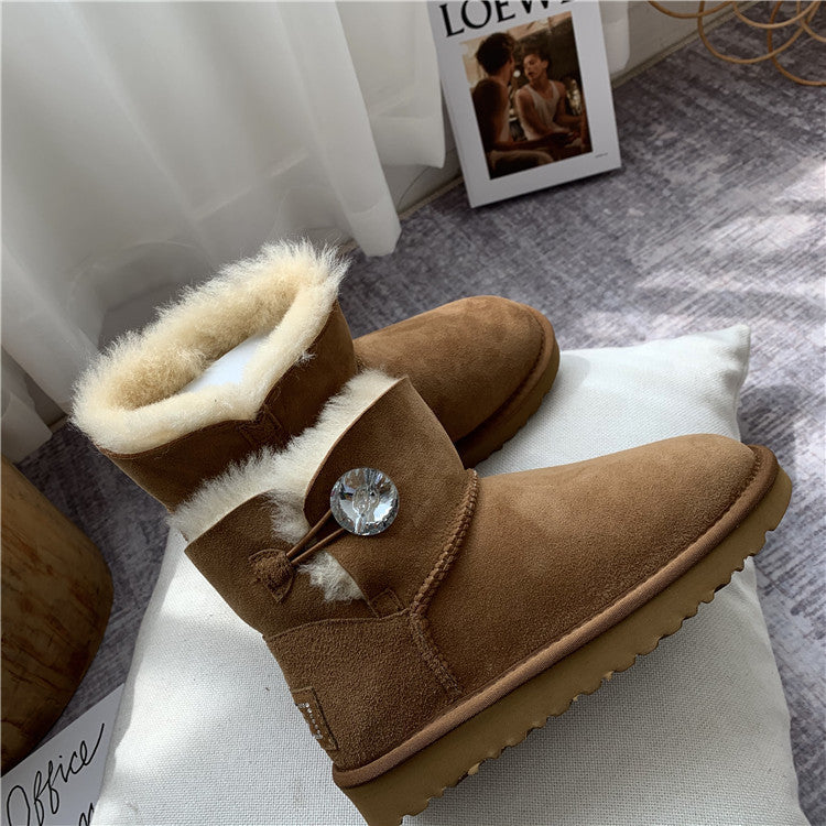 Mid-tube flat-bottomed fur snow boots