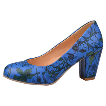 Colourful Patterned Round Head Shoes With Thick Heel