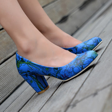 Colourful Patterned Round Head Shoes With Thick Heel