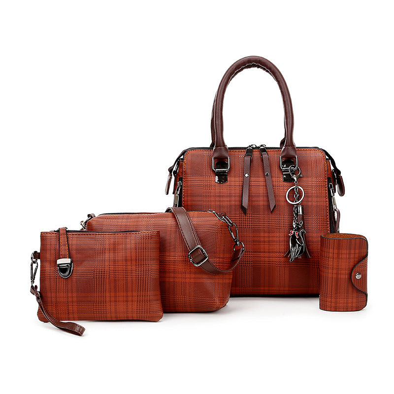 Striped-pattern Leather Four-piece Handbag