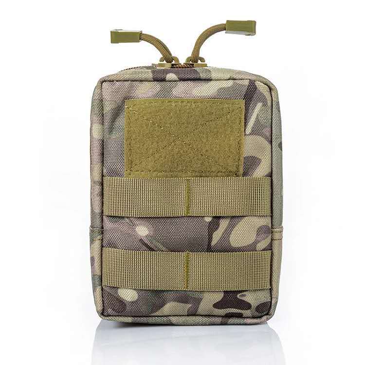 A small pouch crafted from camouflage fabric, green and brown patterns 