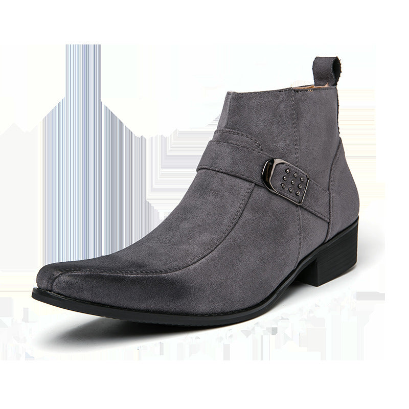 Gray Buckle Ankle Boots