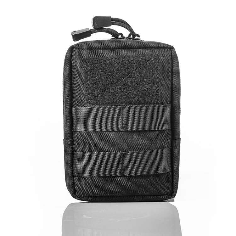 1. A black zippered pouch featuring two separate compartments for organized storage.
