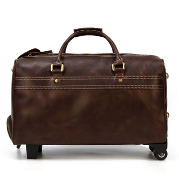 Large Capacity Leather Travel Trolley Bag