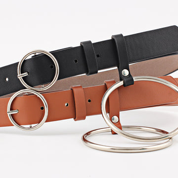 Round Buckle Leather Belt