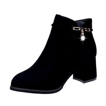Thick Mid-heel Boots With Side Zip