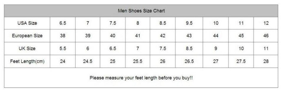 Men Shoes Size Chart