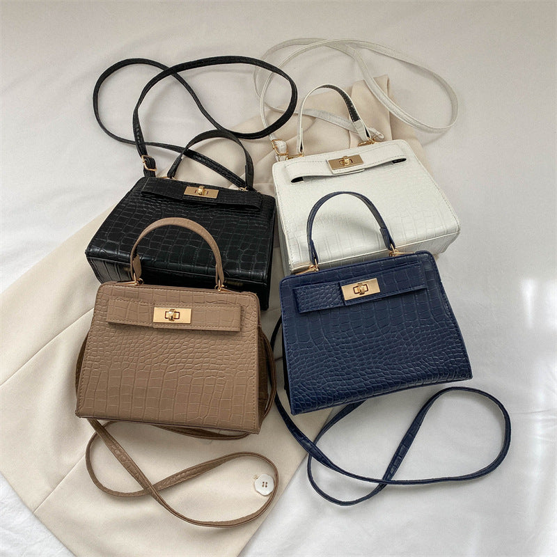 Square-shaped Textured PU Leather Handbag