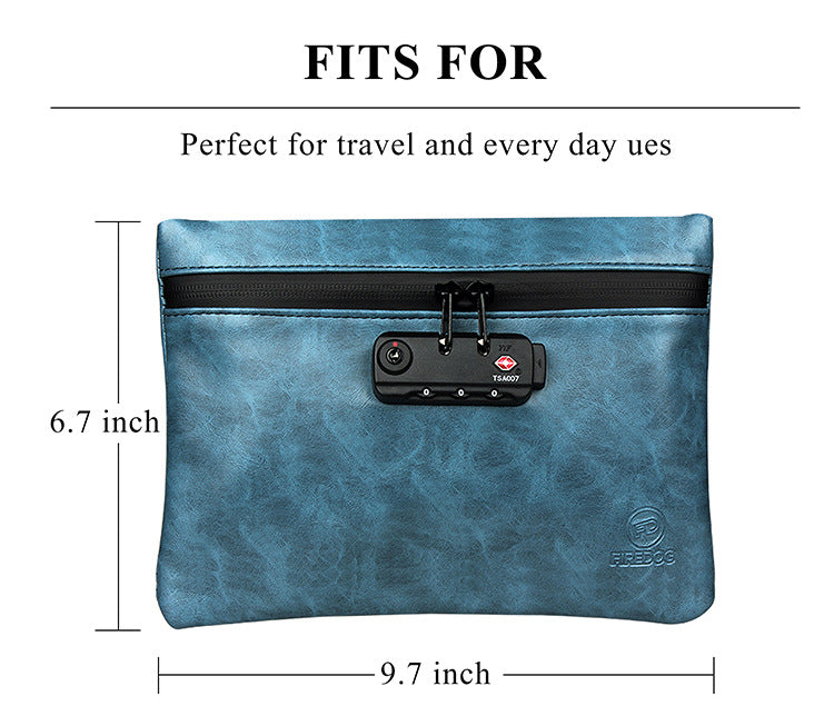 Blue deodorant clutch bag size info