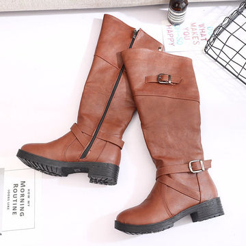 Knee-high Leather Boots With Buckle