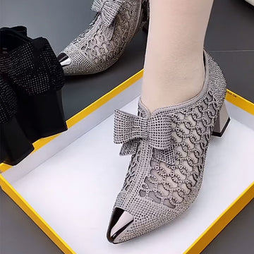 Chunky Medium High Heel Hollow Mesh Shoes