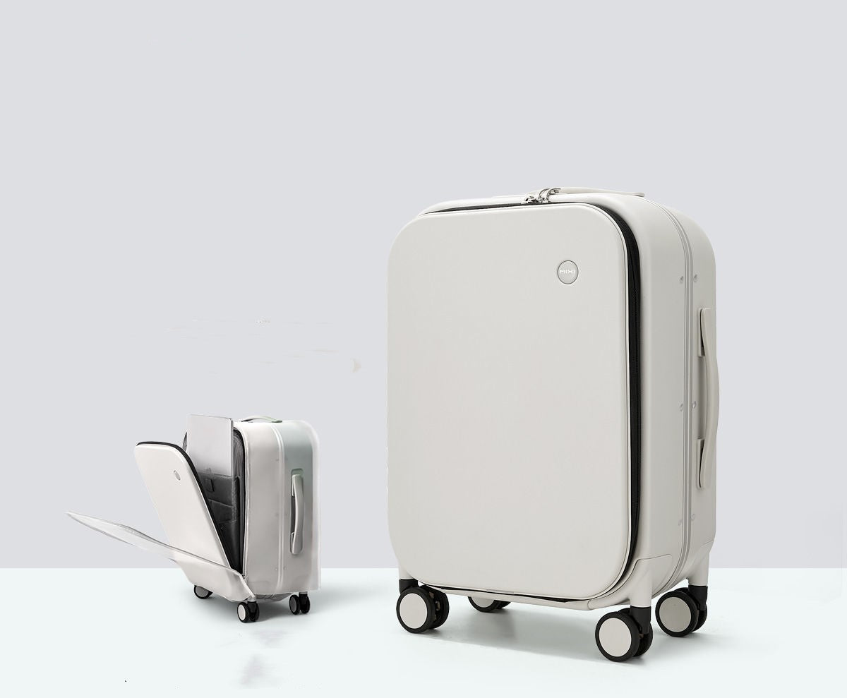 Open aluminum suitcase