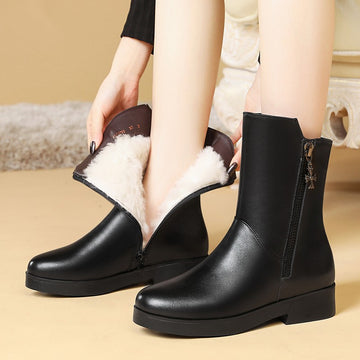 New Velvet Padded Mid-tube Thick Heel Boots