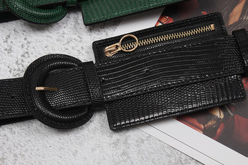 Fashion Stitching Small Leather Waist Strap With Pouch