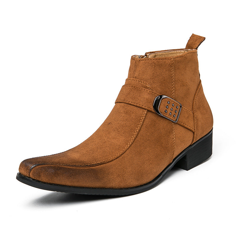 Brown Buckle Ankle Leather Boots