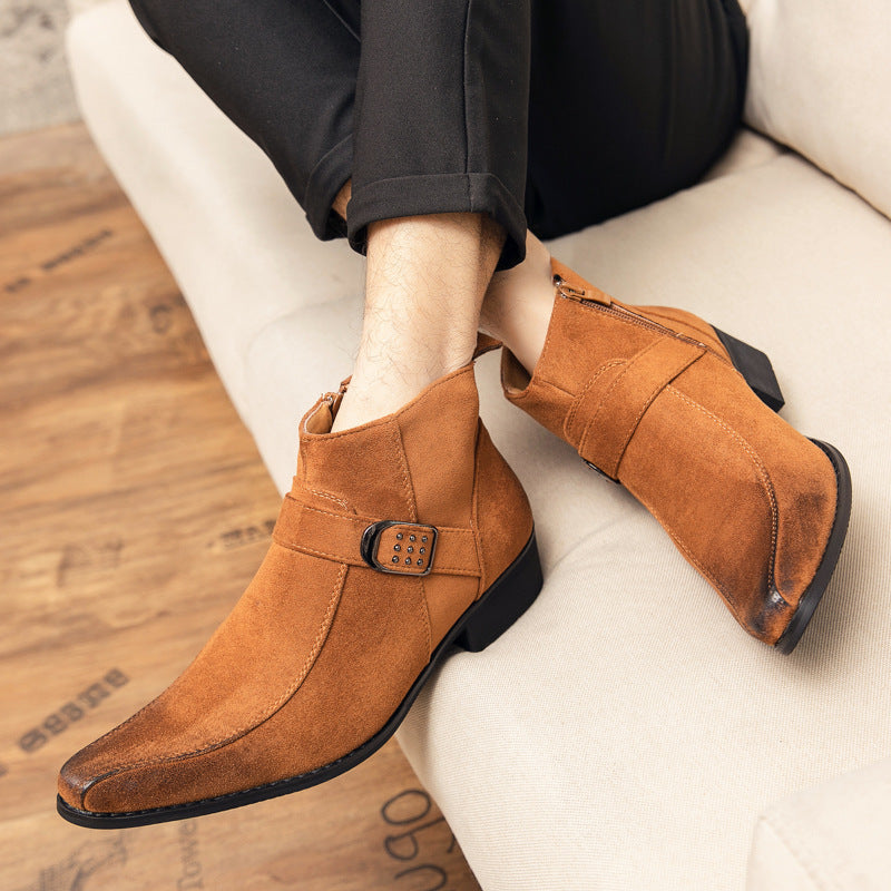 Brown Buckle Ankle Boots