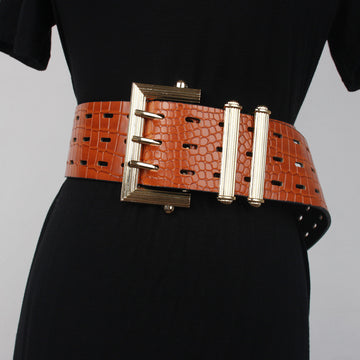 Retro Three-pin Buckle Snake Pattern Leather Belt