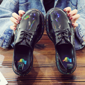 Glossy Round Head Thick-soled Martin Shoes