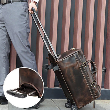 Large Capacity Leather Travel Trolley Bag