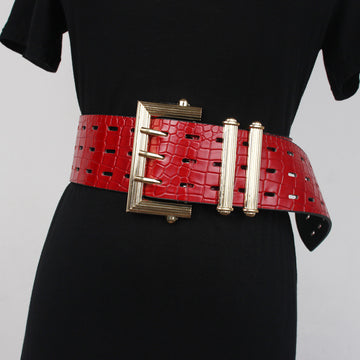 Retro Three-pin Buckle Snake Pattern Leather Belt