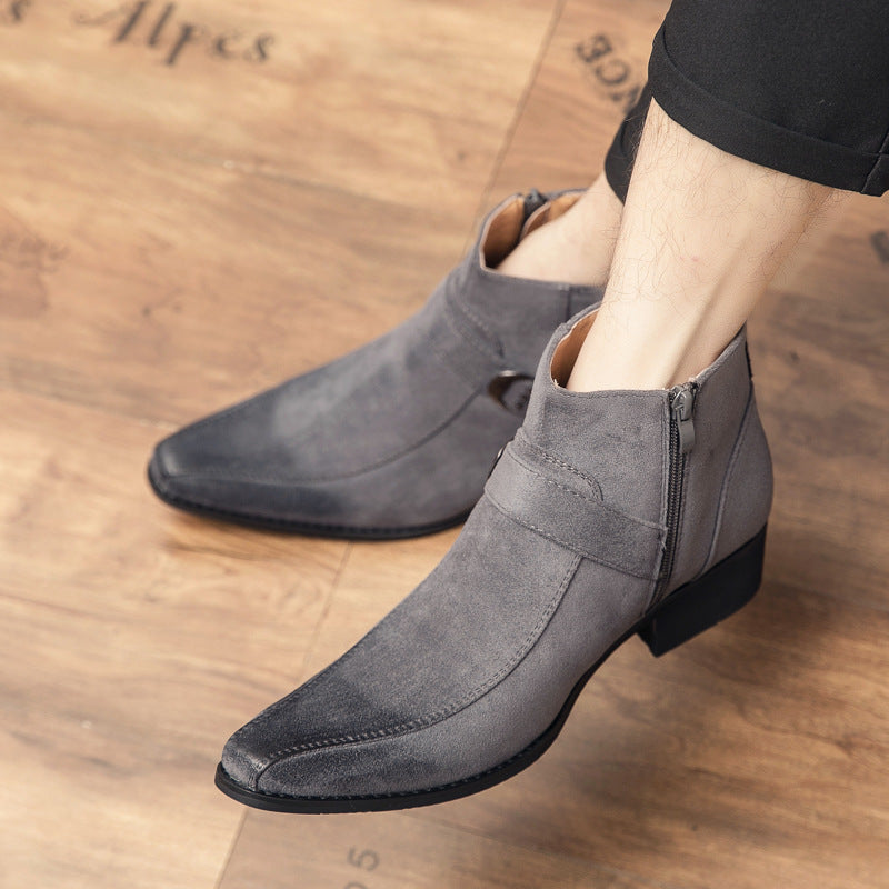 Buckle Ankle Leather Boots in Gray