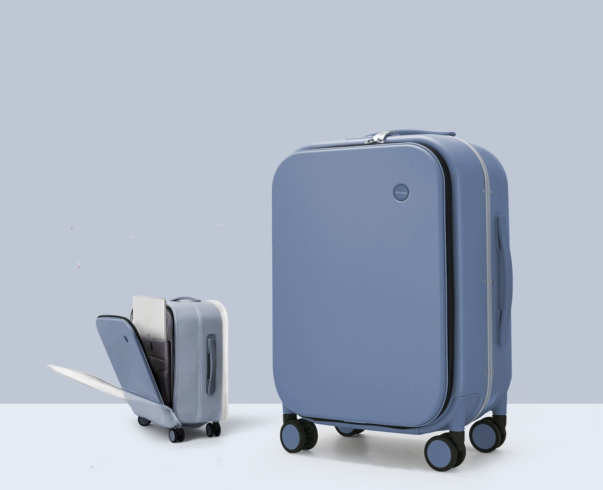 Blue aluminum frame suitcase