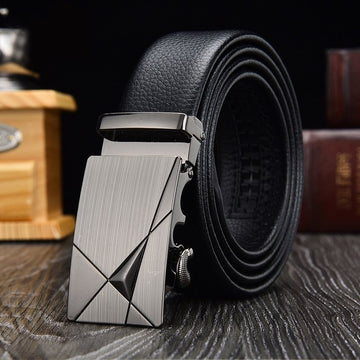 Simple-style Leather Belt With Automatic Buckle