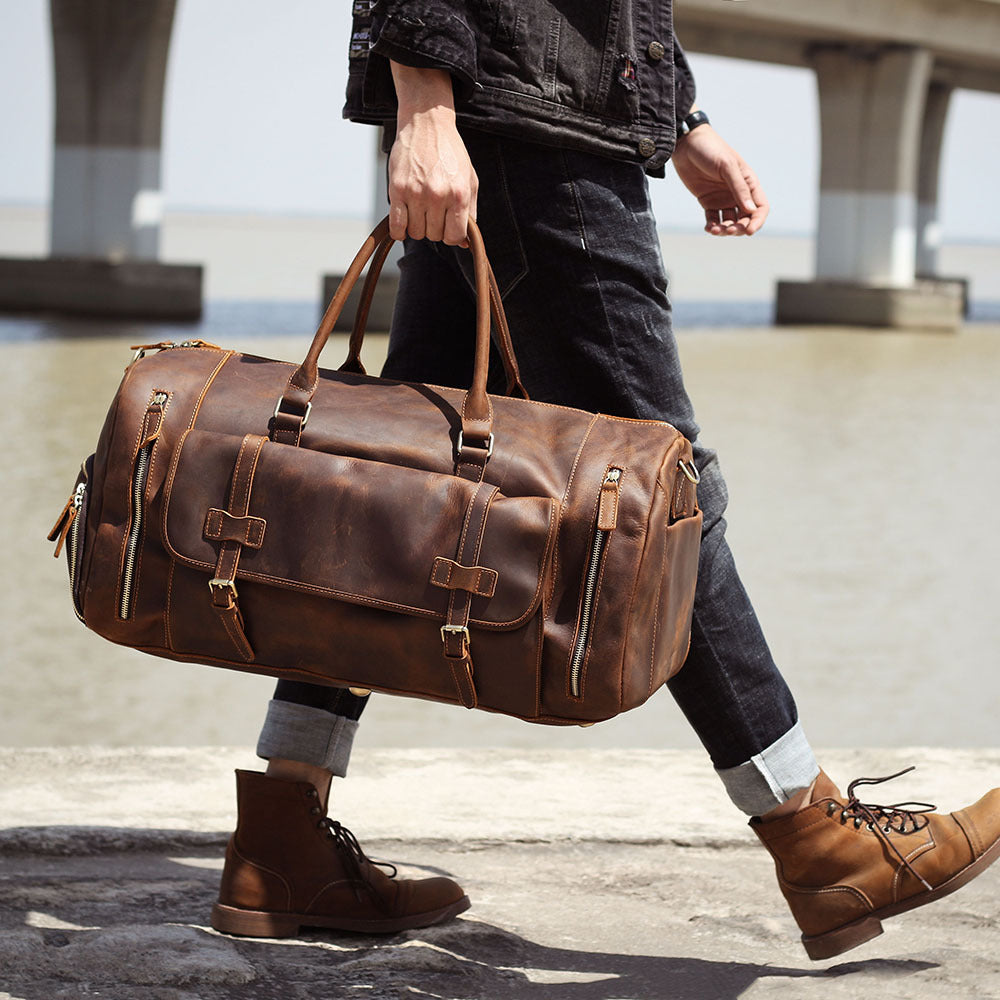 Retro-style Leather Duffle Bag